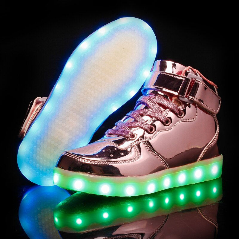 Thumbnail: Size 25-40 High Top Children's Shoes USB Rechargeable Luminous Sneakers Boys an