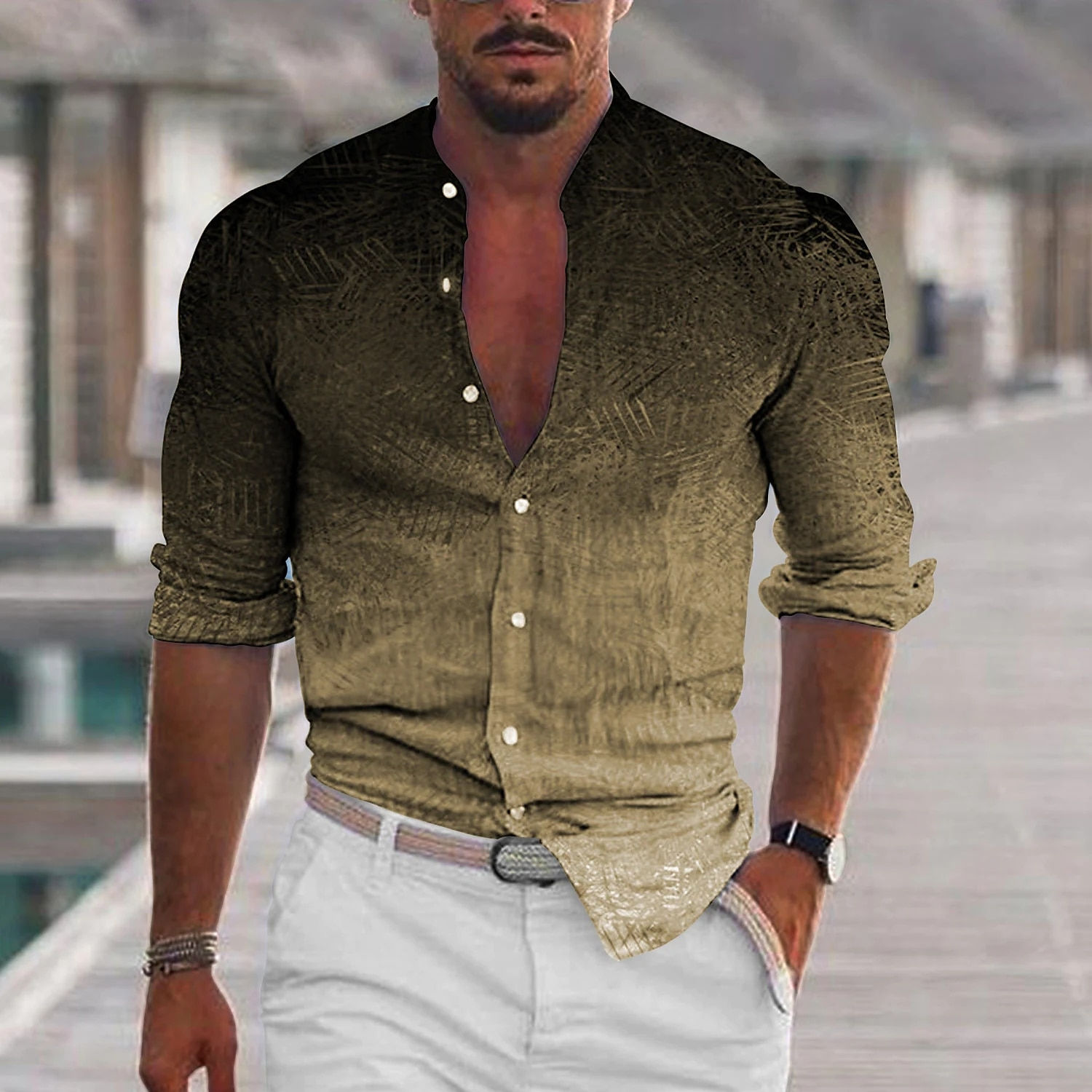 Gradual Men's Shirts Fashion Collar Long Sleeve Shirts For Men Simple Casual Ma