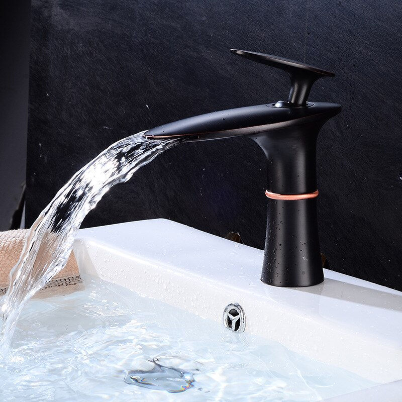 Thumbnail: Waterfall Basin Faucet White Gold Hot Cold Mixer Basin Sink Tap Brass Black Hig