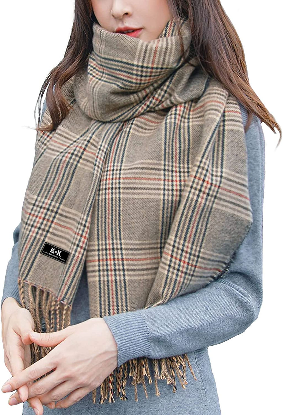 Thumbnail: Tartan Scarfs for Women - Plaid Blanket Winter Scarf Fashion Long Shawl Thick W