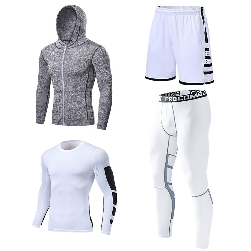 Thumbnail: Mens Compression Sportswear Set Gym Running Sport Clothes Tight T-shirt Lycra L