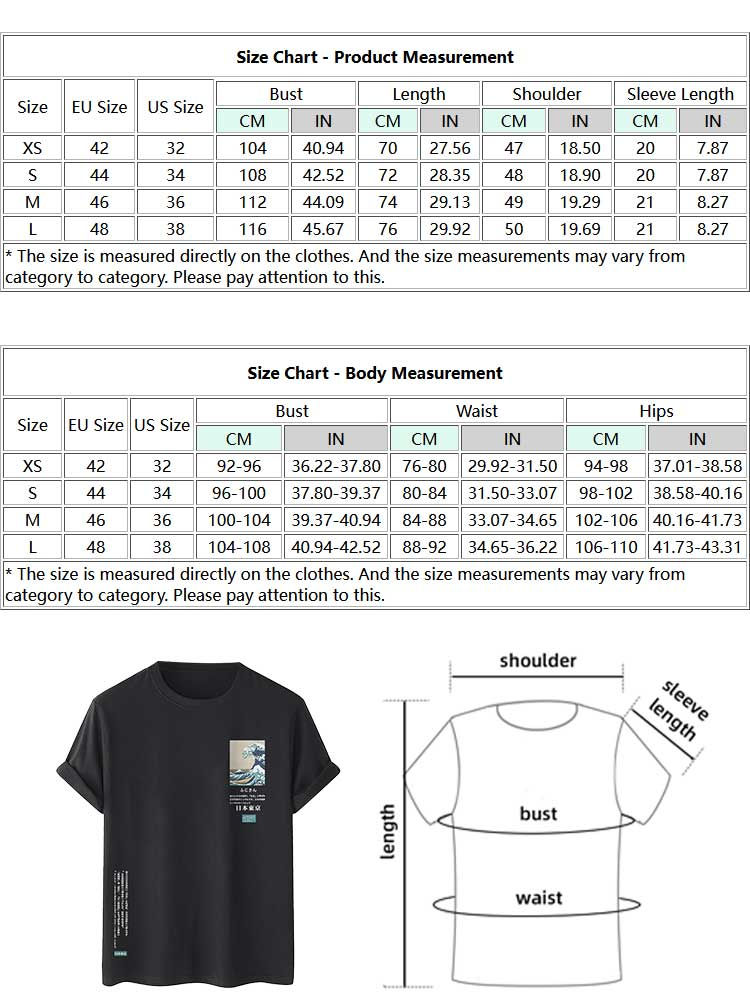 Thumbnail: ZAFUL T-shirts for Men Japanese Printed Sea Wave Graphic Short Sleeves Tees Cas