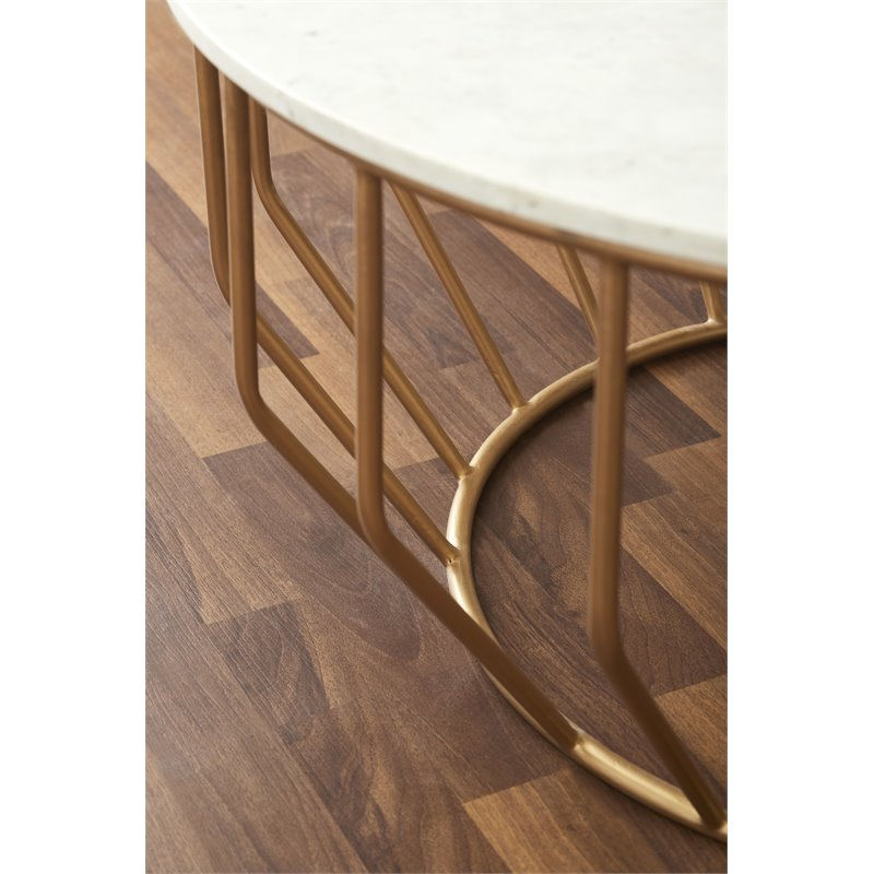 Miniaturbild: Mod-Arte Modern Iron Metal Coffee Table with Marble Top in White/Gold Leaf
