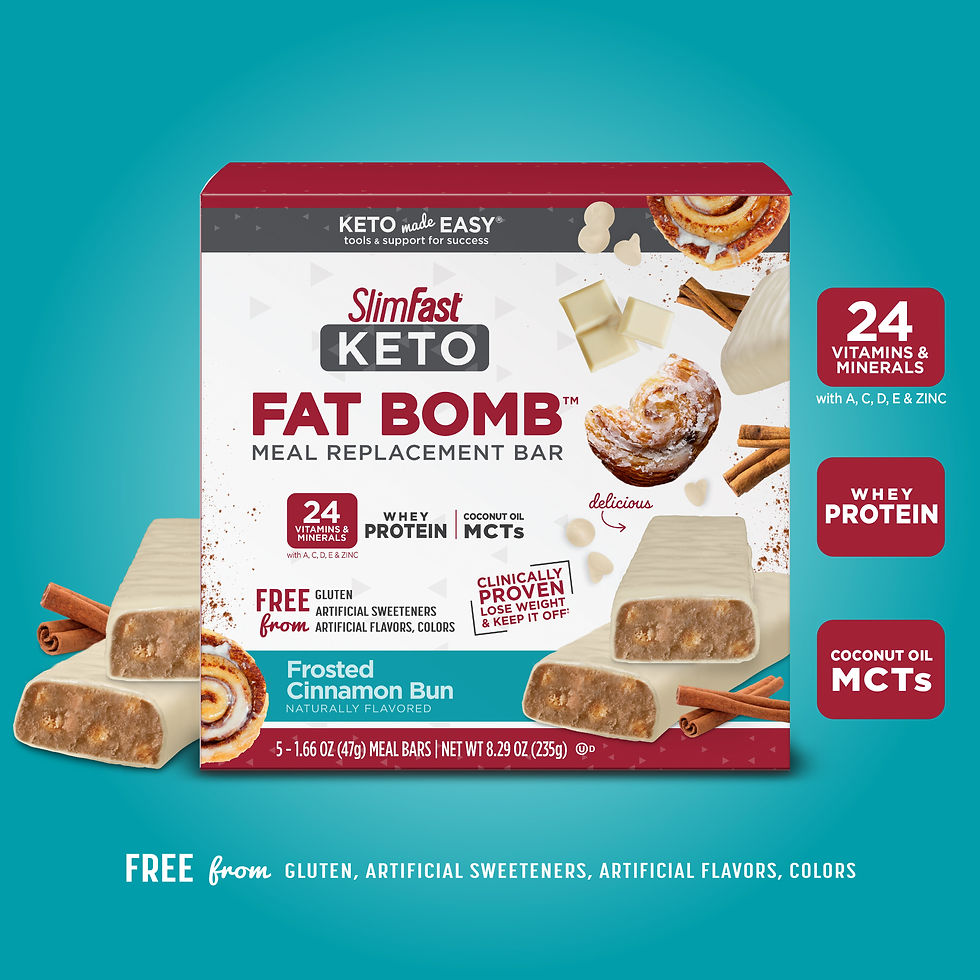 Миниатюра: SlimFast Keto Fat Bomb Meal Replacement Bar, Frosted Cinnamon Bun, 5 Count