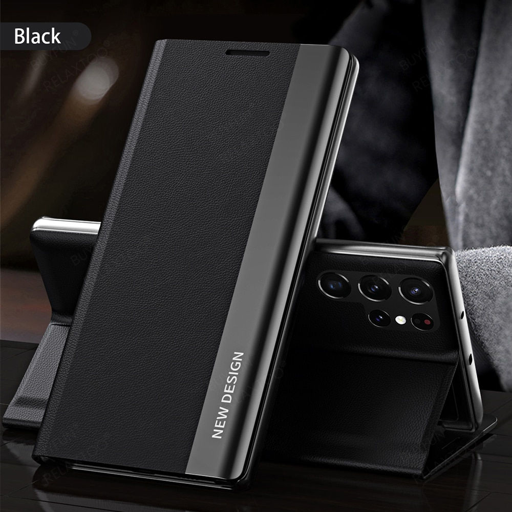 Sumsung S 23 Ultra Case 6D Plating Leather Flip Magnetic Stand Cover For Samsun