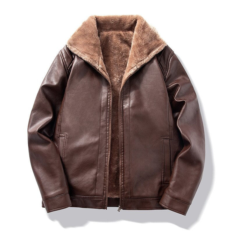 Miniatura: Winter Jacket Men Leather Jacket Men Fur Lined Winter Vintage Fur Collar Jackets