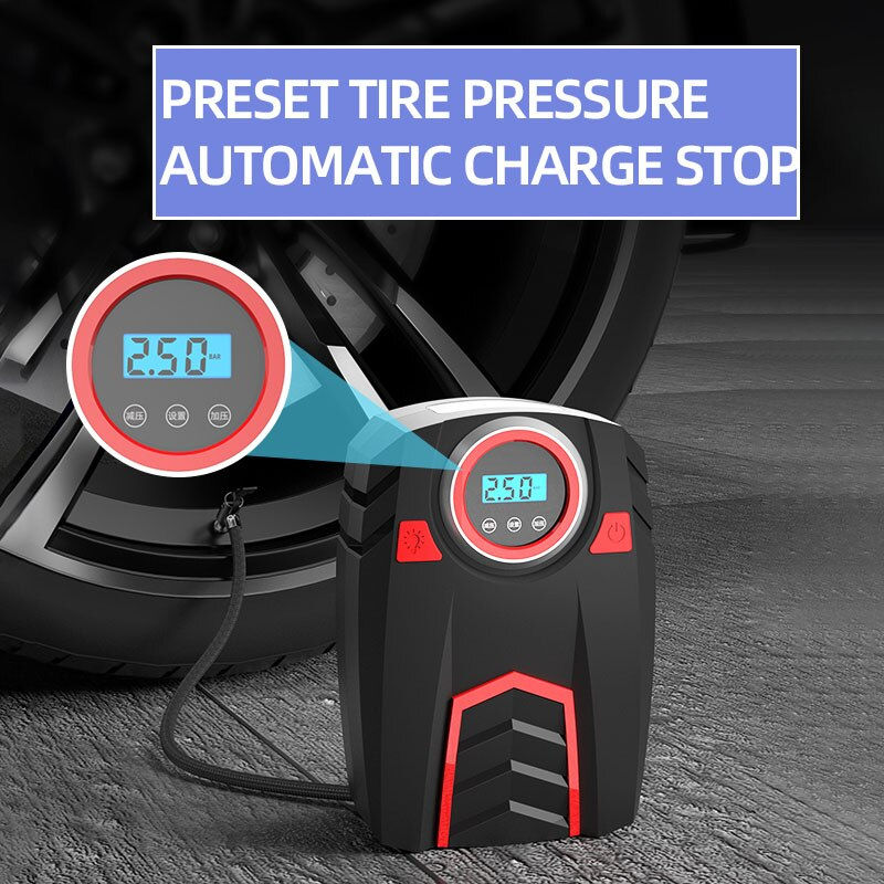 Thumbnail: BUVAYE Portable Car Air Pump Car Motorcycle Air Automatic Inflator DC 12V Digit