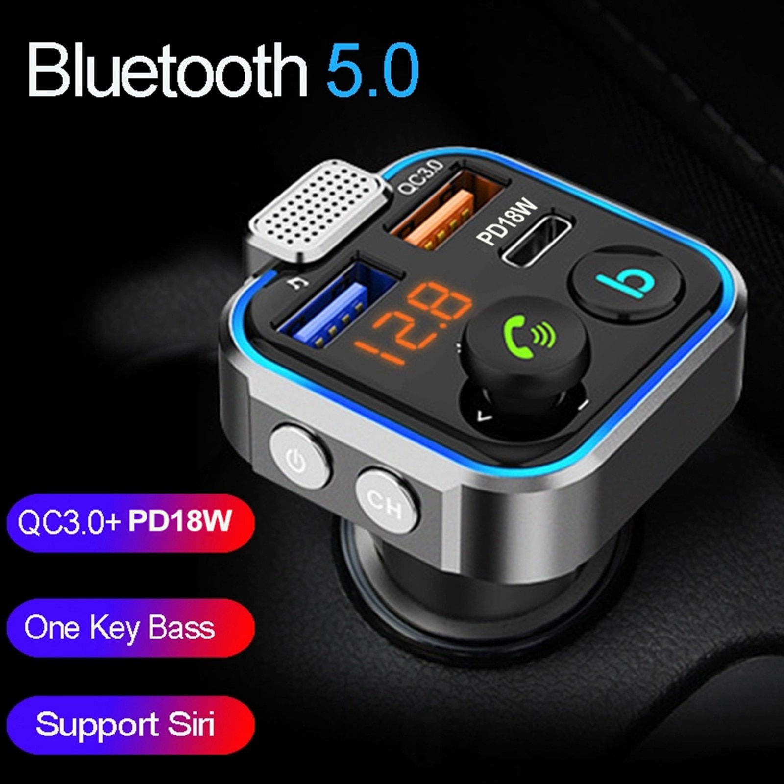 Car Hands-free Bluetooth 5.0 FM Transmitter Car Kit MP3 Modulator Player Handsf