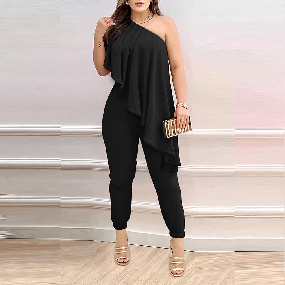 Thumbnail: Women's One Shoulder Asymmetrical Ruffles Jumpsuit Rompers Casual Sleeveless Ov
