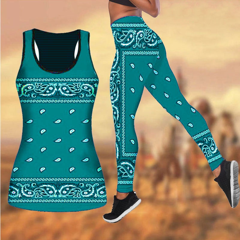 Thumbnail: Yoga Outfit For Women Fashion Bandana Pattern 3D Printed Workout Leggings Fitne