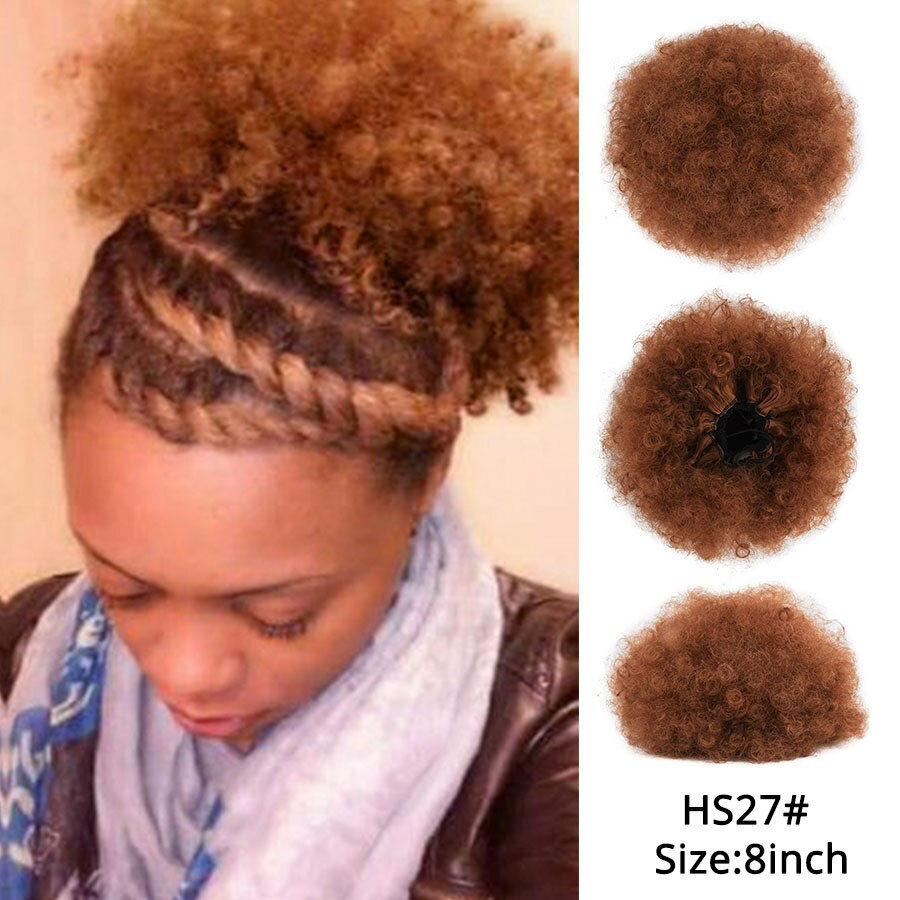 Thumbnail: Leeons 8Inch Afro Puff Drawstring Ponytail Synthetic Buns For Black Woman Claw 