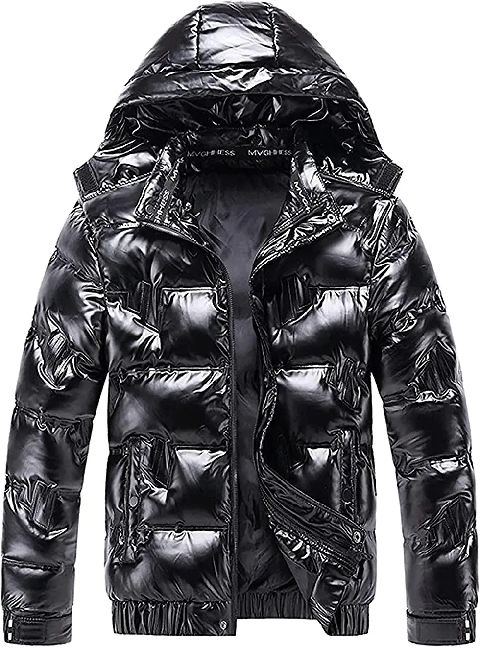 Thumbnail: Winter Warm Men Puffer Coat with Fur Hood,Shiny Hooded Reflective Padded Coat P