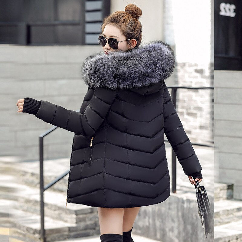 Thumbnail: Women's Long Jacket Winter Hooded Thick Cotton Padded Female Jacket Slim Jackets