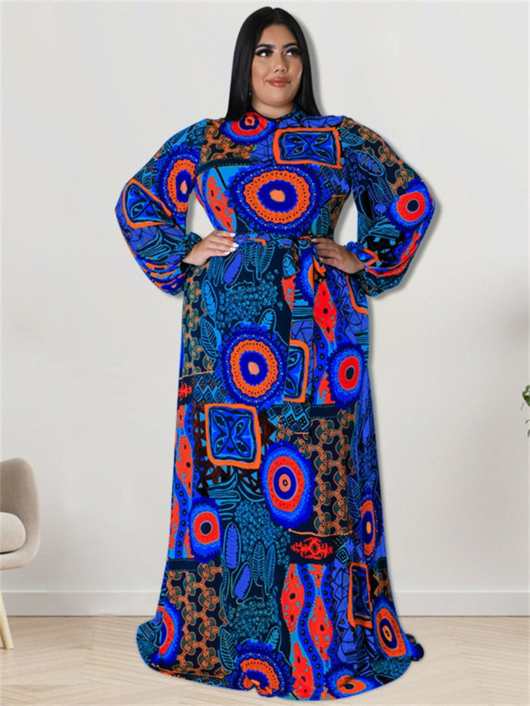 Thumbnail: Wmstar Plus Size Party Dresses for Women Fall Clothes  Long Sleeve Printed  Afr
