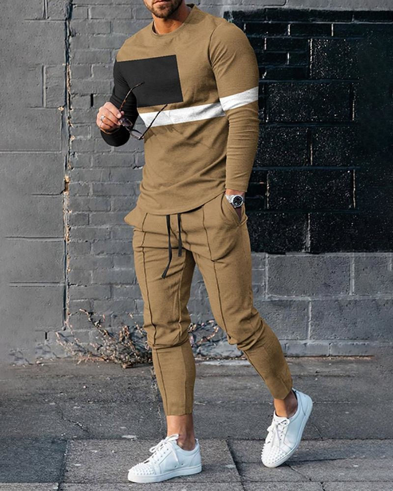 Thumbnail: Men 2 Piece Set Long Sleeve T-Shirt Outfit Print Tracksuits 2022 Casual Sportsw