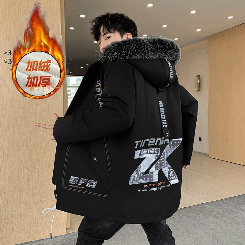 Миниатюра: New Trench Coat Men's Solid Color Hooded Parka Jacket Winter Korean Version of 
