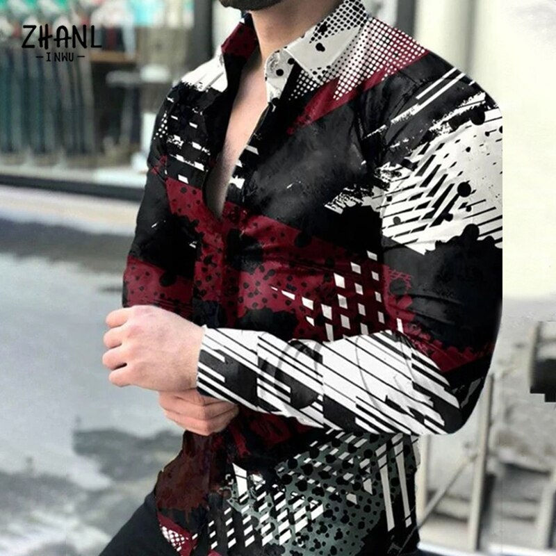 Thumbnail: Fashion High Quality Luxury Men's Social Shirts Autumn Casual Business Printing
