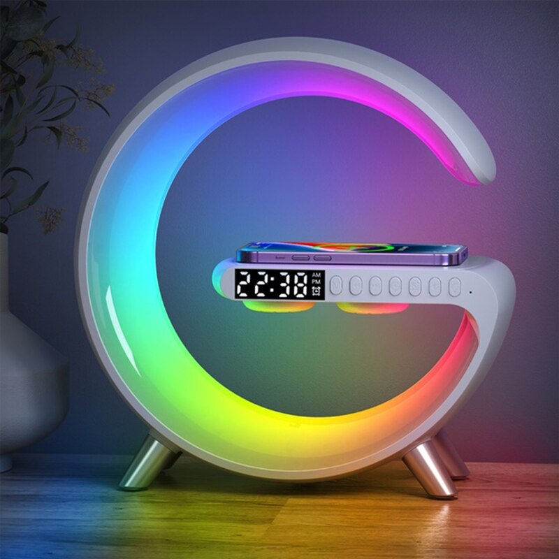Thumbnail: 15W Wireless Charger Stand Pad RGB Light Alarm Clock APP Control Speaker Fast C