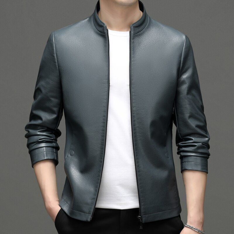 Miniature : New Wintersweet Men's Baseball Collar Leather Coat Spring and Autumn High-End M