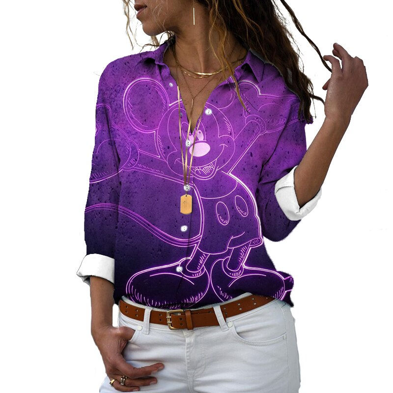 Thumbnail: New Disney Harajuku Slim Fit 3D Printed Women Button Long Sleeve Lapel Mickey M