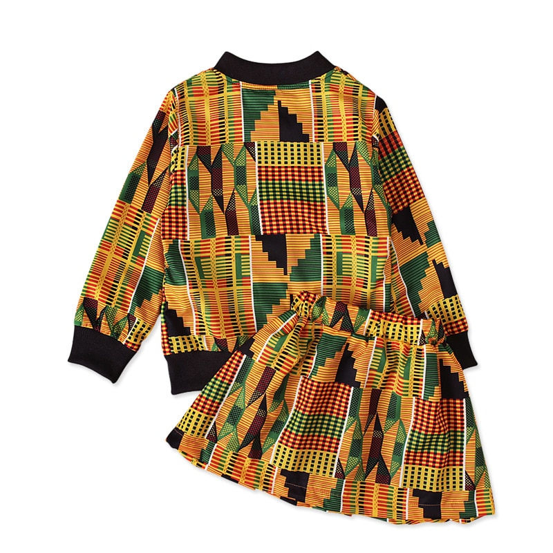 Thumbnail: 2Pcs Set African Dresses Kids Fashion Print Girls Zipper Coat Skirts Dashiki Ba