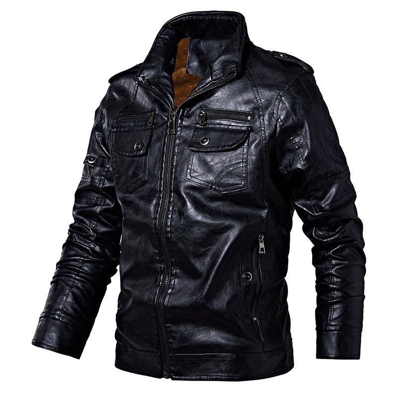 الصورة المصغرة: Men's Leather Motorcycle Biker Leather Windbreaker Genuine Leather Jacket
