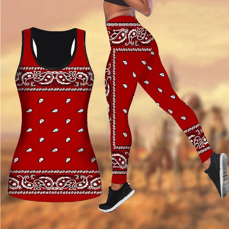 Thumbnail: Yoga Outfit For Women Fashion Bandana Pattern 3D Printed Workout Leggings Fitne