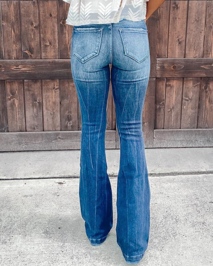 Thumbnail: Spring New Women's Trousers High Waist Ripped Boot Cut Jeans Fashion Street Cas