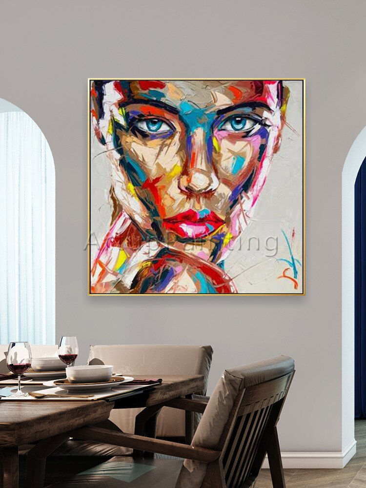 Miniaturbild: Abstract Hand Painted Palette Knife Portrait Woman Face Oil Paintings On Canvas