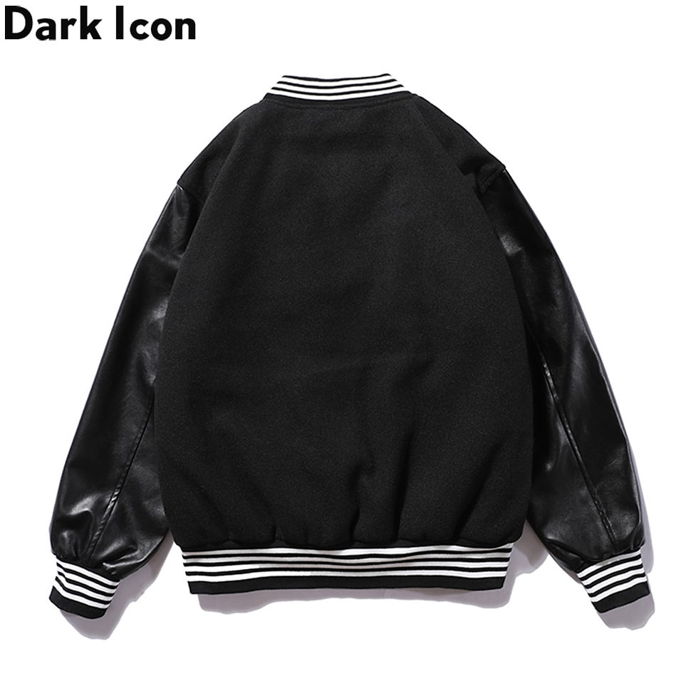 Миниатюра: Dark Leather Embroidery Padded Thick Winter Men's Jackets Baseball Jacket Man