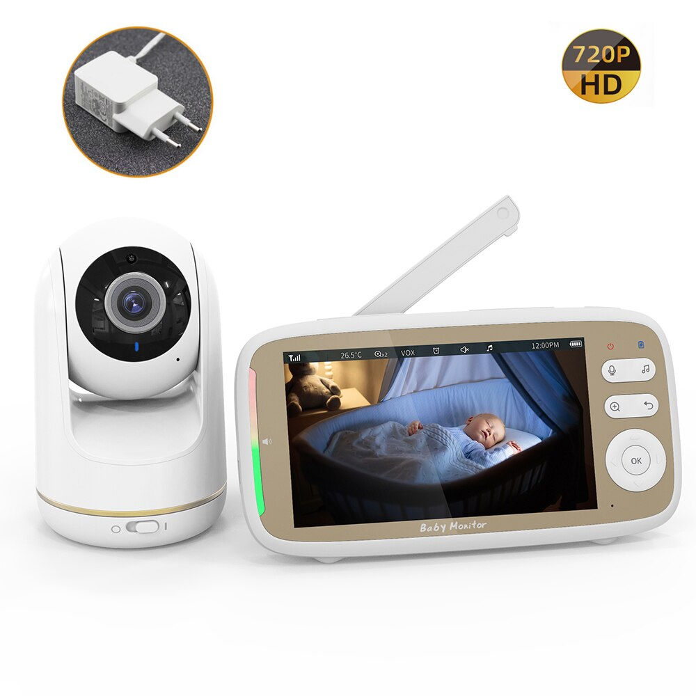 720P 5"HD Display Video Baby Monitor with Camera Auto Noise Cancellation 3X Pan