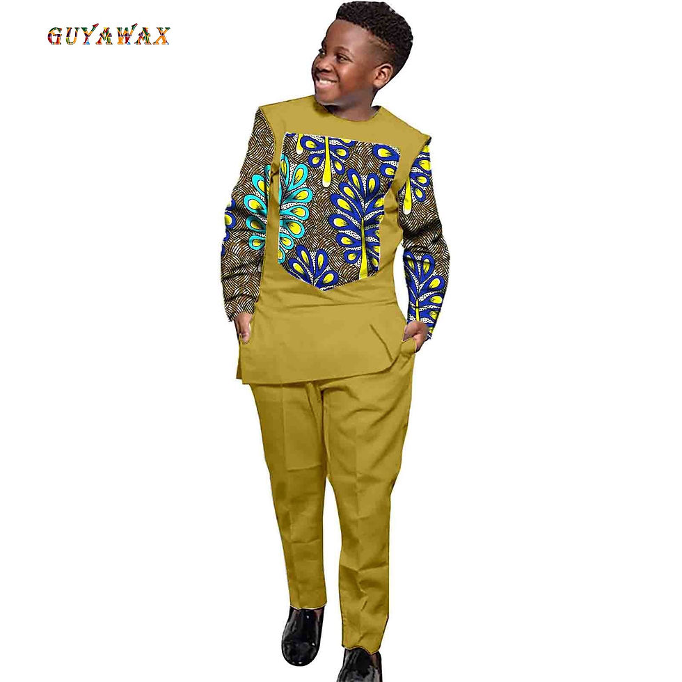 Thumbnail: African Clothes for Kids Boys Outfits Bazin Riche Children Print Patchwork Long