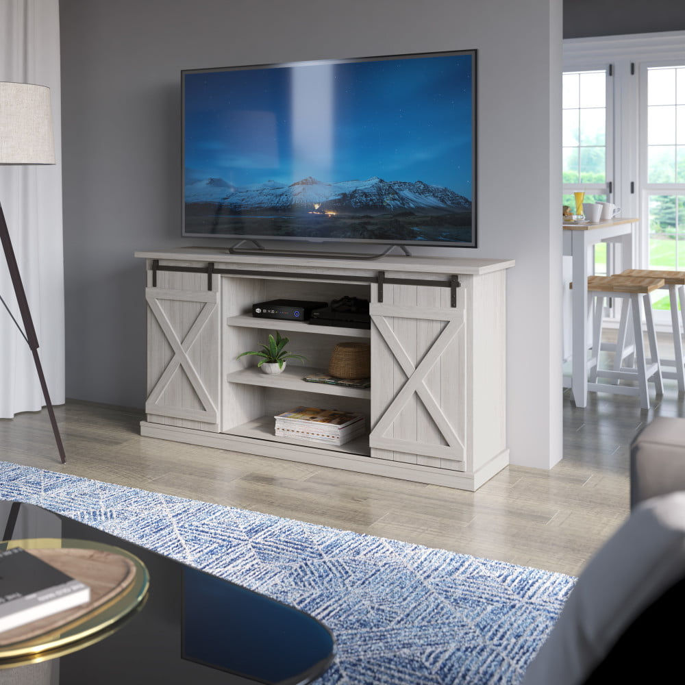 Twin Star Home Modern Farmhouse TV Stand with Sliding Barn Doors for TVs up to