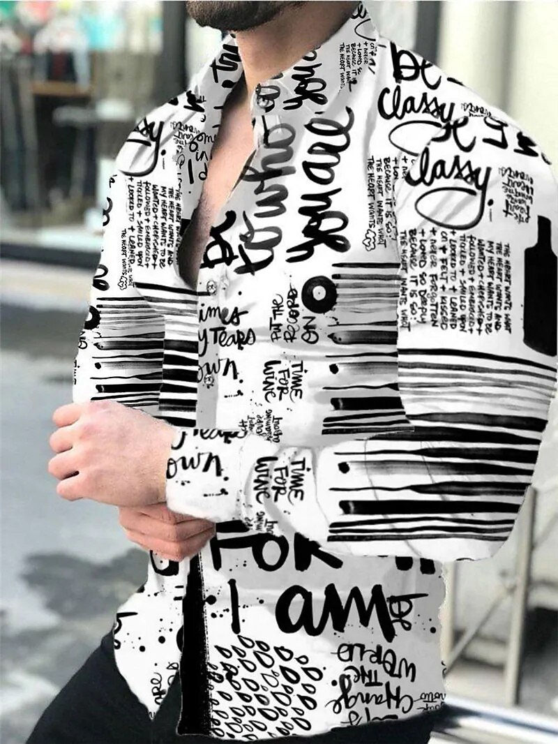 Thumbnail: Newspaper Text Art Fashion Luxury Party Evening Dress Shirt Lapel Button Down S