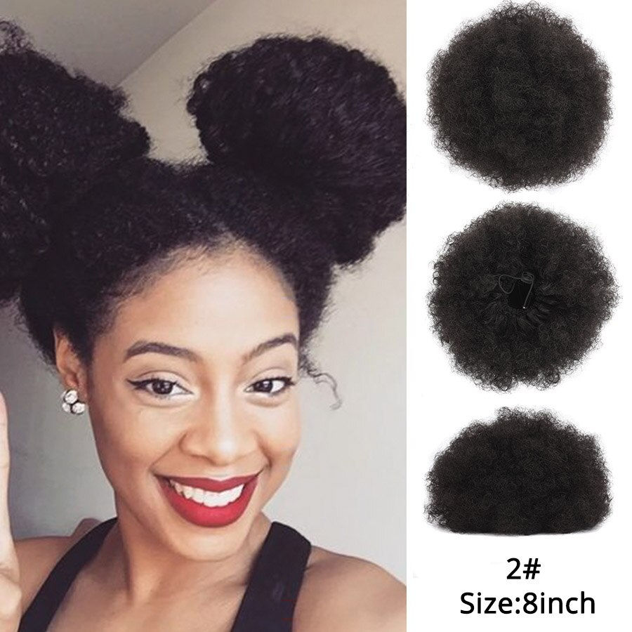 Thumbnail: Leeons 8Inch Afro Puff Drawstring Ponytail Synthetic Buns For Black Woman Claw 