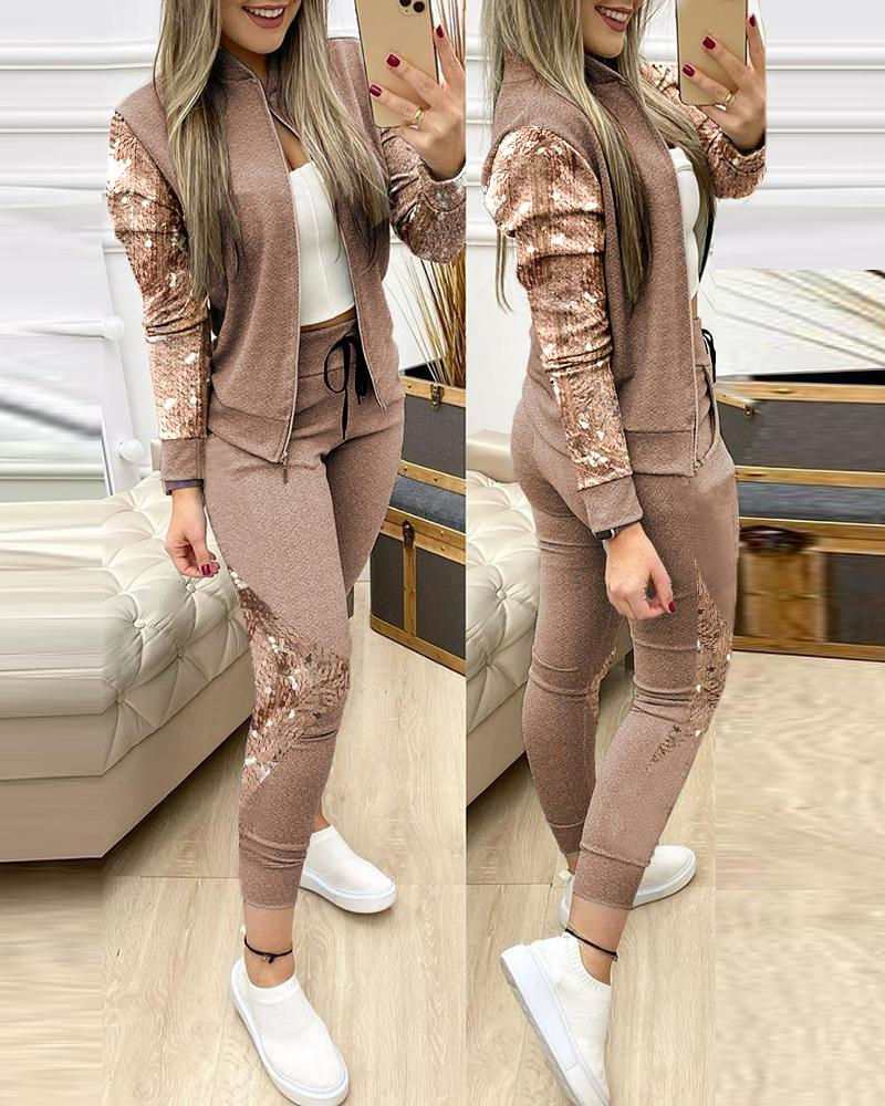 Thumbnail: Fashion Tracksuit 2 Piece Set Autumn Winter Zipper Jacket + Long Pants Sports S