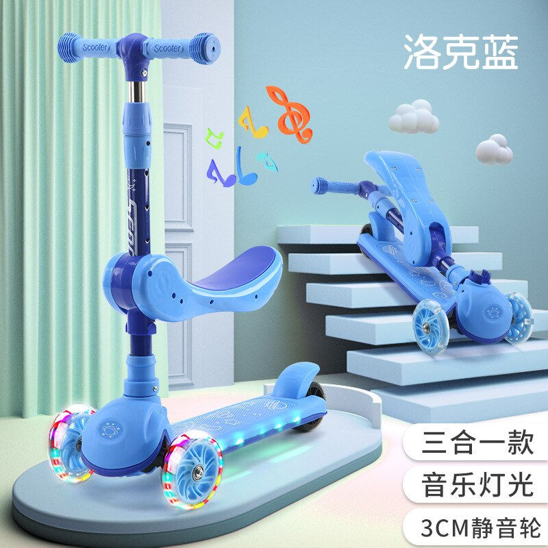 Thumbnail: Children's Scooter Wholesale 2-12 Years Old Can Sit Perambulator Music Three Fo