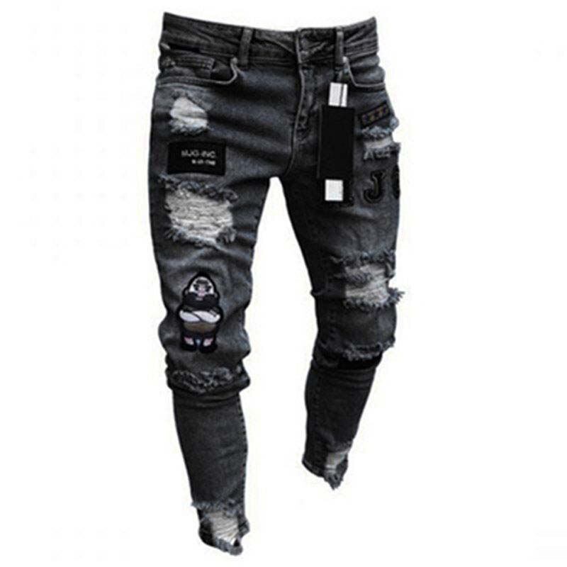 Thumbnail: Spring Autumn Biker Casual Ripped Jeans Skinny Stretch Jeans Men Blue Hip Hop S
