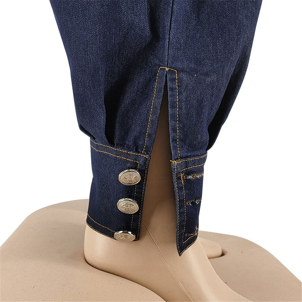 Thumbnail: Plus Size Clothes Street Wear Cowboy Jumpsuits Turn Down Collar Long Sleeve Poc