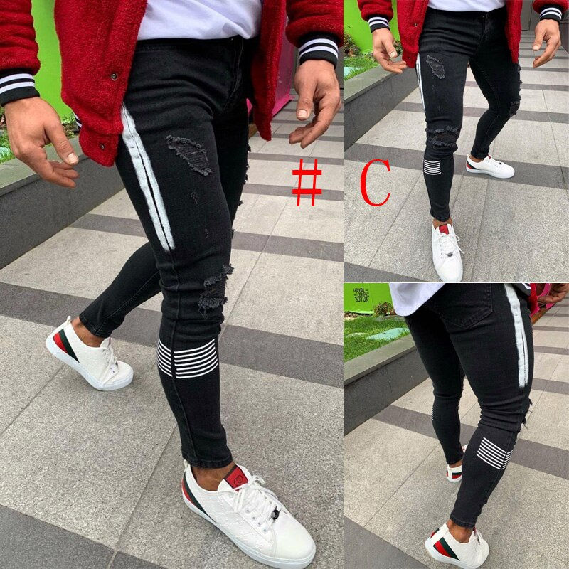 Thumbnail: Fashion Men Skinny Jeans Stretchy Denim Slim Long Camouflage Pants Frayed Rip B