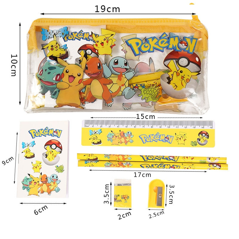 Miniature : Pikachu Pokemon Anime Stationary Set Cartoon Pencil Ruler Eraser Pencil Sharpen