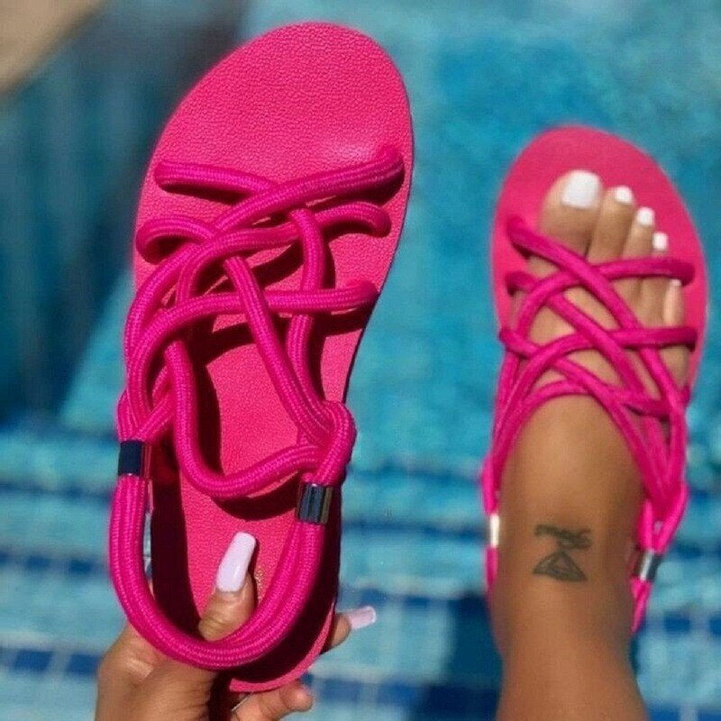 Thumbnail: Large Size Women Sandals Summer Flat Women's Shoes Hemp Rope Set Foot Beach San