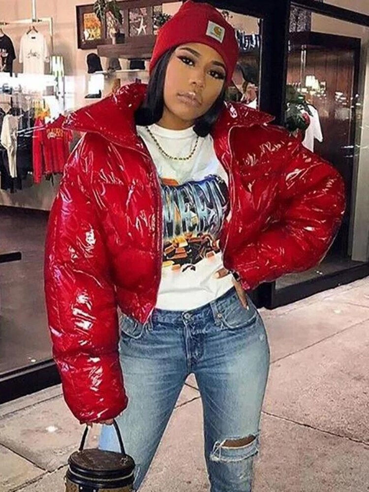 Miniatura: Sisterlinda Faux PU Leather Y2K Bubble Puffer Winter Warm Jacket Women Coats Lo