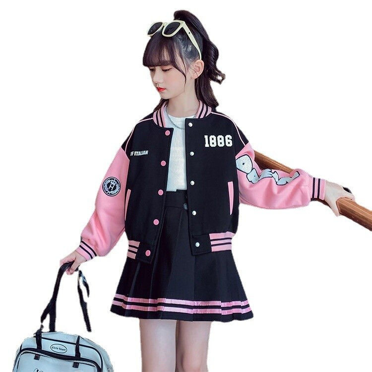 Thumbnail: Girls' Sports Suit Spring And Autumn Baseball Suit Jacket Pleated Skirt Childre
