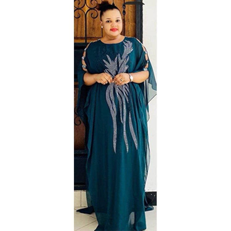 Thumbnail: Luxurious Crystals African Dress for Women Muslim Abaya Femme Chiffon Robes Eve
