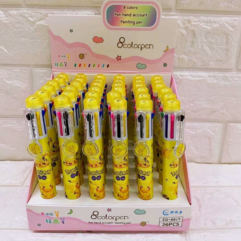 Thumbnail: Anime Around Cute Pokemon Eight-color Ballpoint Pen Cartoon Pikachu Press Hands