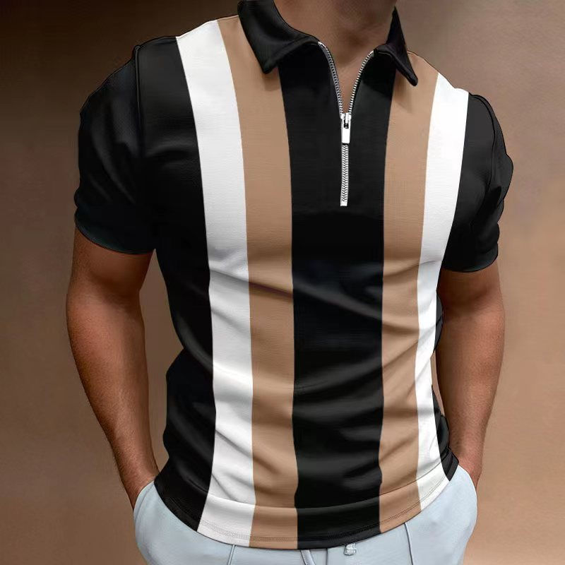 Thumbnail: New Men Polo Shirts Summer High Quality Casual Fashion Short Sleeve Striped Zip