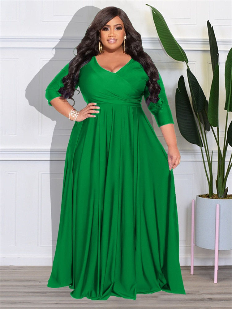 Thumbnail: Wmstar Plus Size Party Dresses for Women Fall Clothes  V Neck Bandage Big Hem E