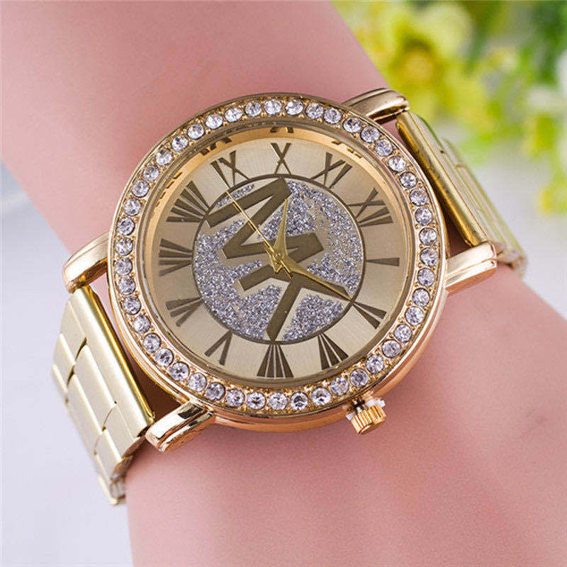 Thumbnail: Luxury Famous TVK Brand Watch For Women Gold Stainless Steel Strap Diamond Digi