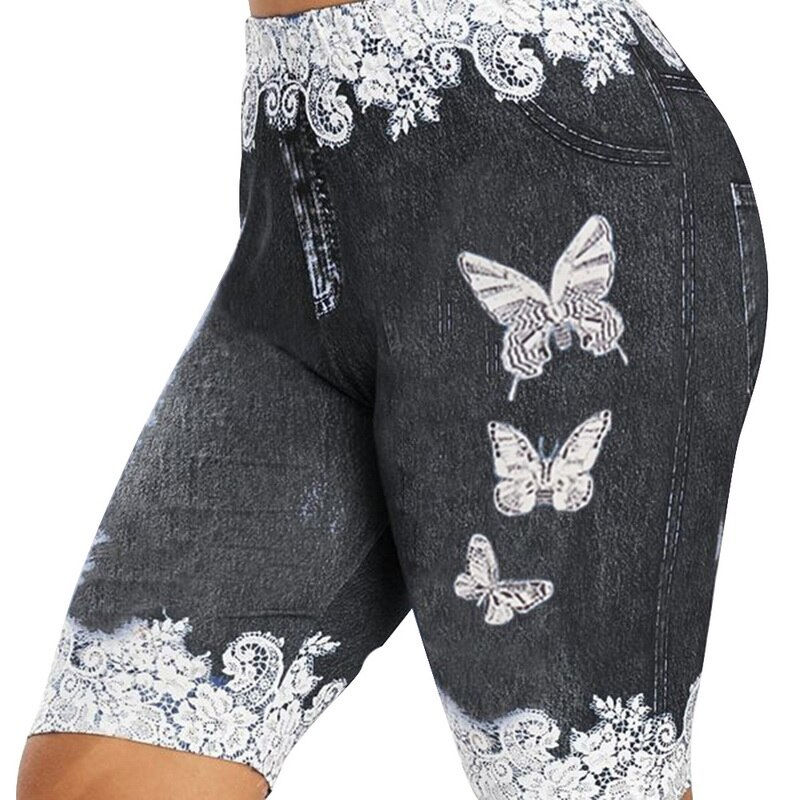 Thumbnail: Printed False Denim Yoga Pant 3\4 Women Jeans Leggings High Waist Breeches Capr